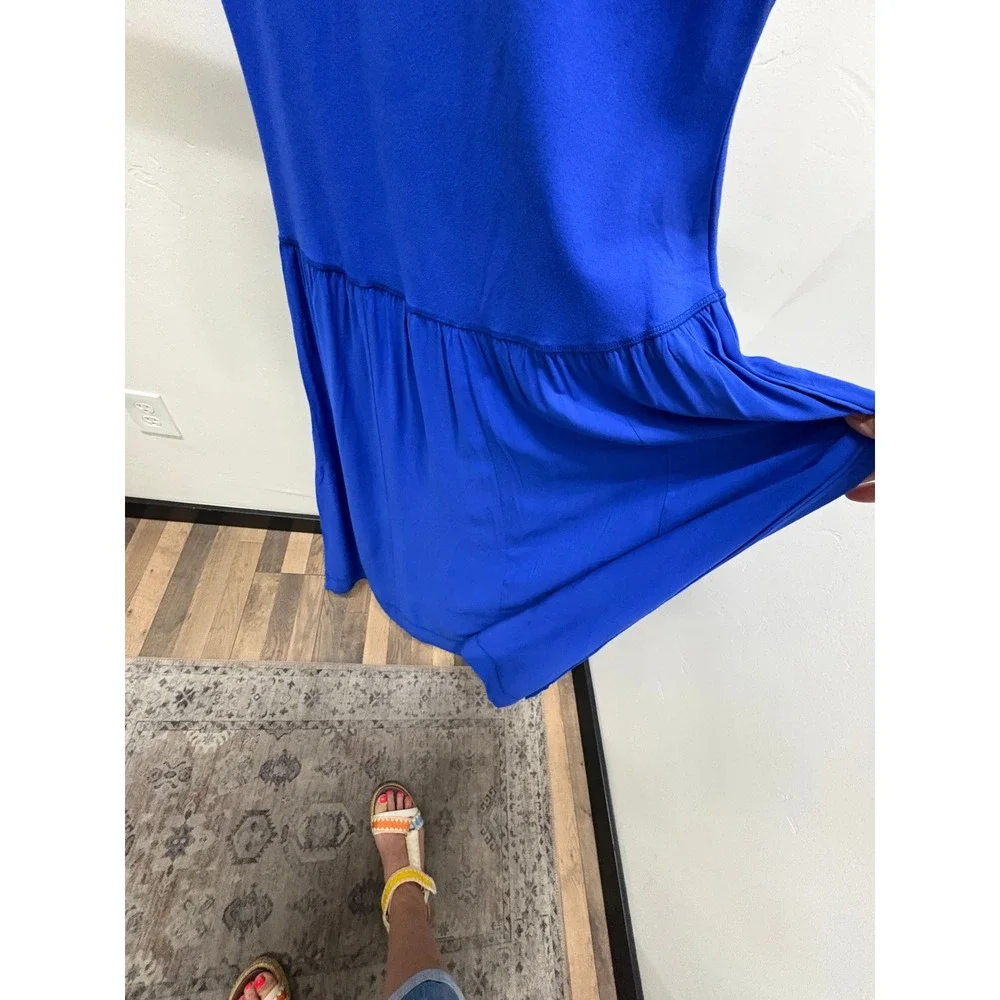Soft Surroundings Blue Mixed Media Maxi Dress Short Sleeve Modest Medium 2CE50